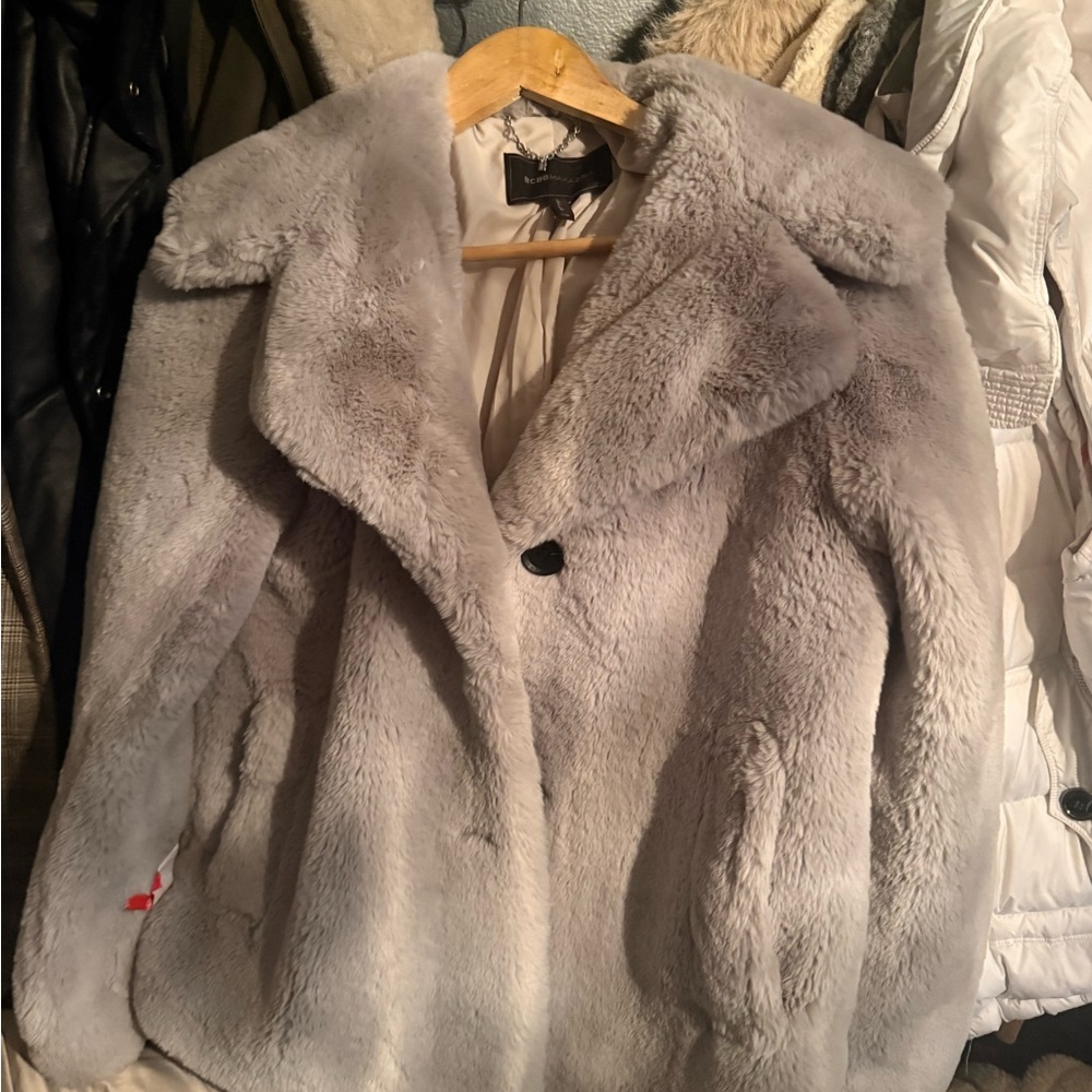 BCBGMaxAzria Plush Gray Teddy Jacket